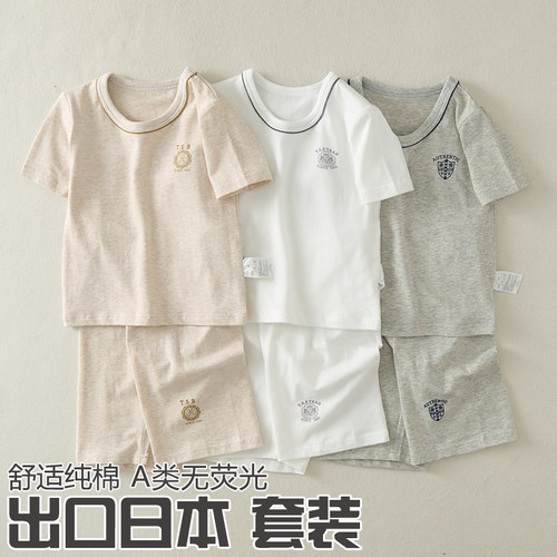 男童纯棉短袖T恤五分裤套装睡衣