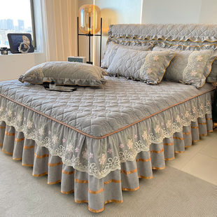 2025新款 水洗棉夹棉床裙单件加厚床罩带裙边床单防滑防尘床头罩套