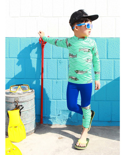 儿童泳衣分体男童泳裤 可爱男孩宝宝婴儿卡通速干游泳衣 泳帽套装