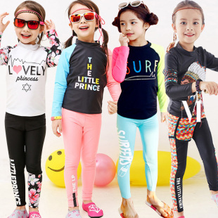 泳衣男女宝防晒潜水服速干学生卡通保暖温泉泳装 儿童分体长袖 长裤