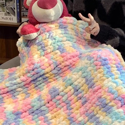 毛毯编织diy彩虹毯子盖毯