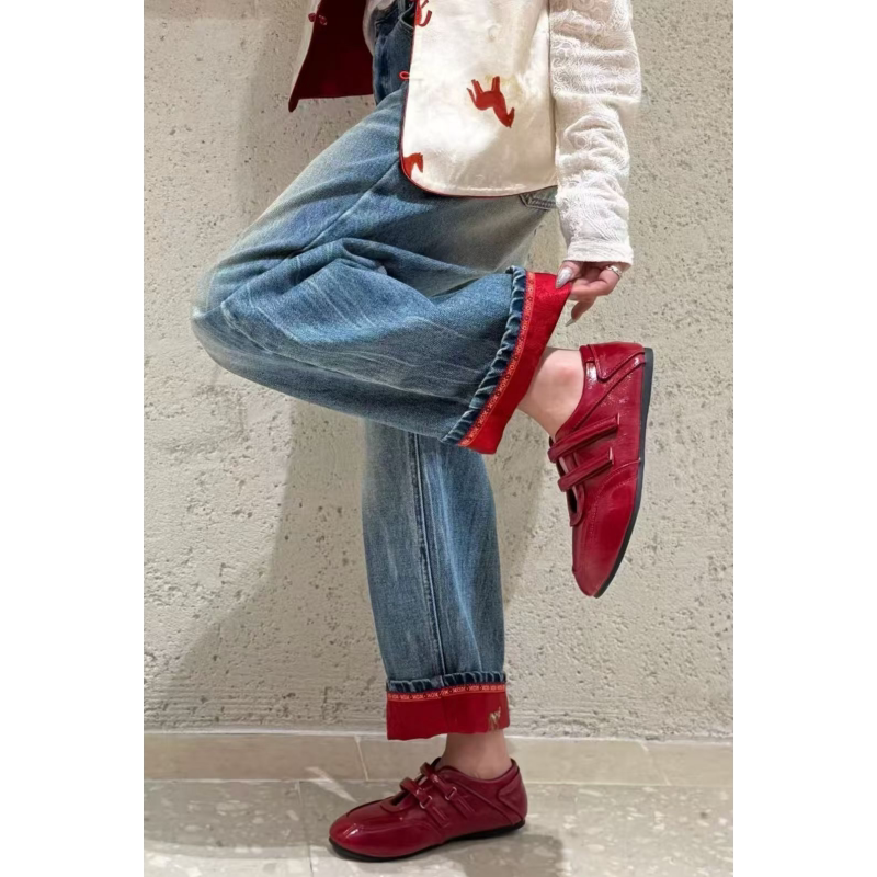 高腰撞色九分阔腿牛仔裤女款春秋季宽松百搭卷边弯刀裤直筒百搭