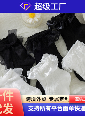 简约白色蝴蝶结中筒袜夏天薄款日系甜美Lolita蕾丝jk袜