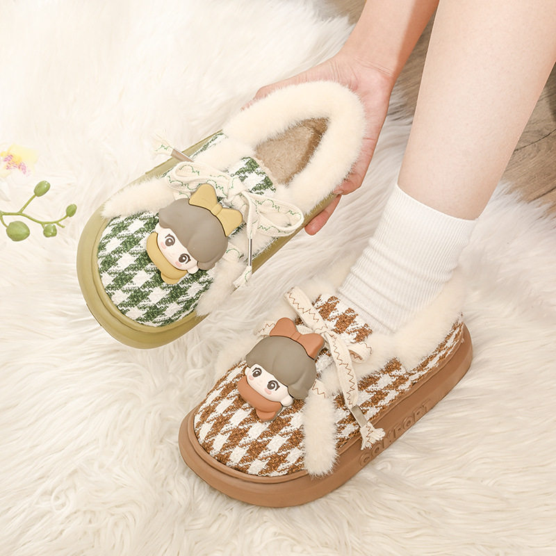 新疆包邮外贸包跟棉拖鞋女冬季外穿厚底卡通居家室内加绒女居家休