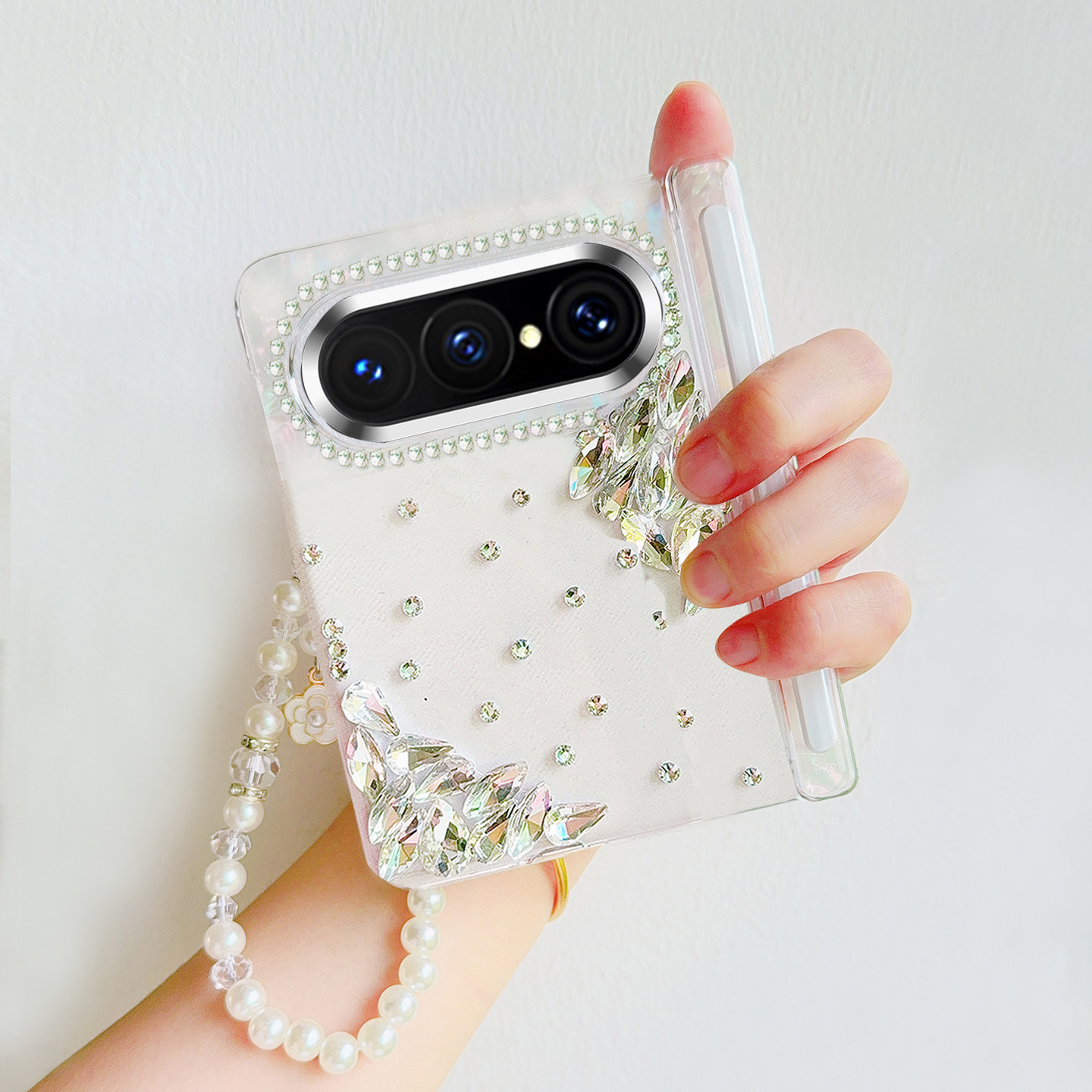 新品适用华为PuraXMAX手机壳高级女款闪钻手提链防摔puraxmax典藏版阔折叠磁吸中轴全包气质时尚透明pocket2