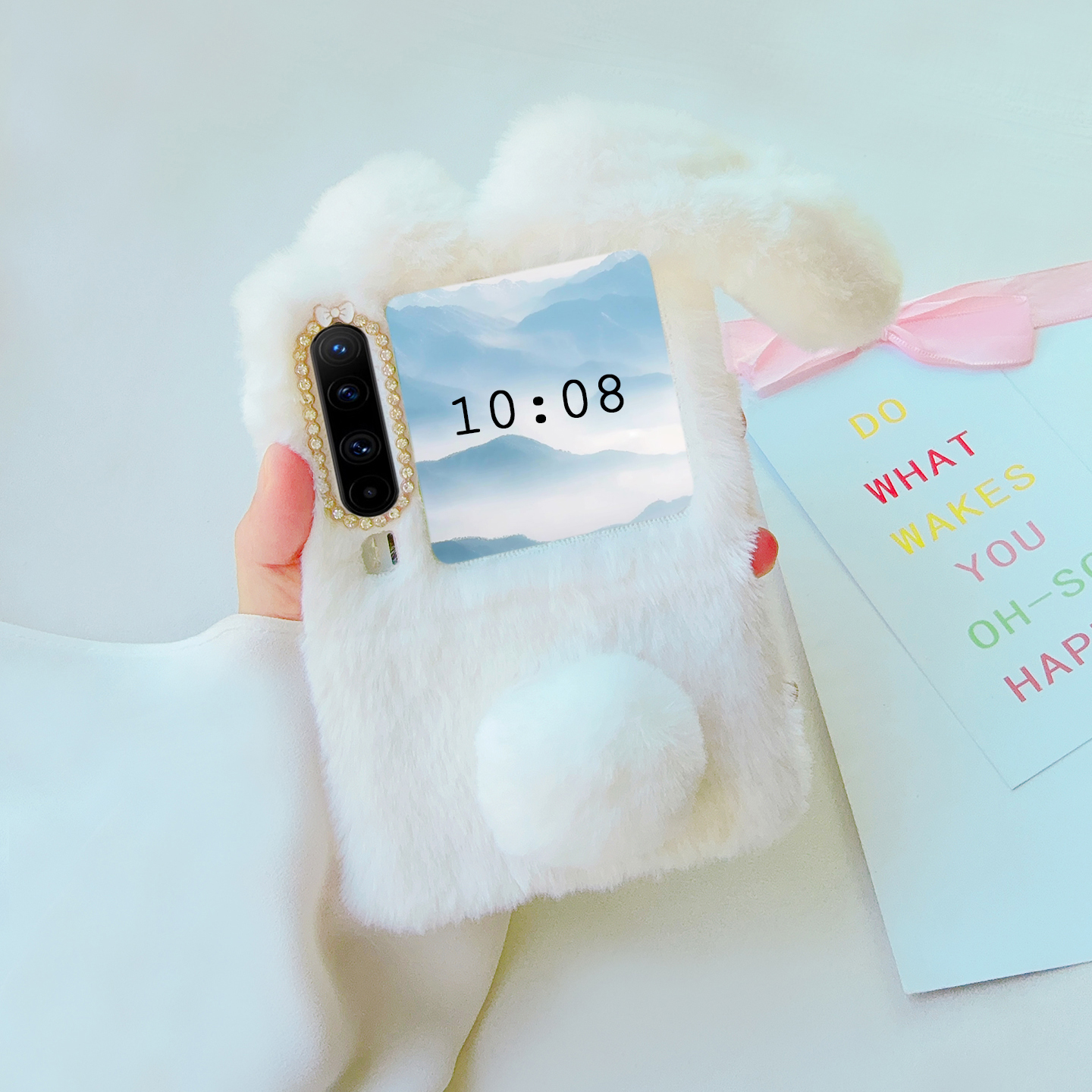 毛绒白兔适用华为purax手机壳典藏版女款毛茸茸可爱防摔高级荣耀vflip2折叠屏保护壳卡通时尚pocket2创意新品