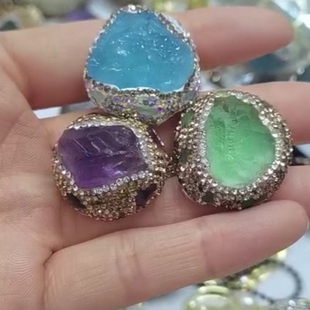 新中式海蓝宝黄水晶绿萤石原石碧玺镶钻戒指巴洛克珍珠一物一拍