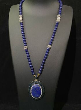 新款套设计师款小众个性满镶嵌项链颈链毛衣链青金石项链戒指