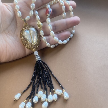 巴洛克淡水珍珠项链毛衣链吊坠镶嵌复古设计感长款
