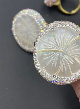 深海珍珠贝壳戒指捷克钻花形显手细轻奢点开口微镶指环高端