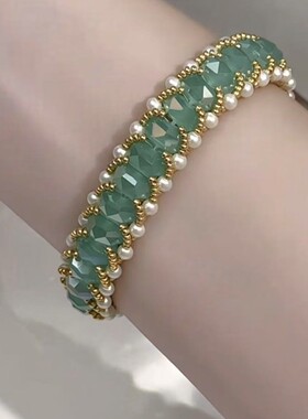 原创玻璃珠贝珠米珠编织手链夏日清新配色手链 手串显白高级感