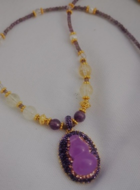 夏季新款国潮马来玉紫玉葫芦陶镶水钻紫水晶项链锁骨链九紫离火