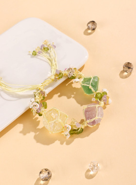 新款手工编织手绳石头紫水晶黄水晶手链女小众高级感手串