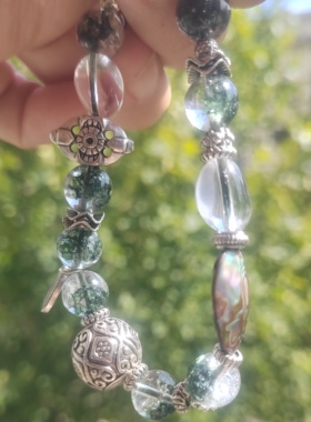 原创新中式古风设计绿幽灵水晶鲍鱼贝手串显白高级感手链