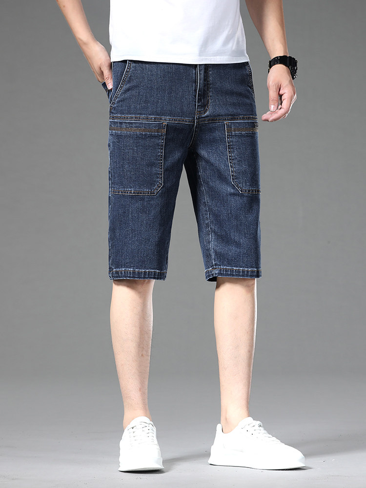 2024 [NEW] SUMMER VERSATILE DENIM SHORTS MENS SIX-POCKET STRETCH MENS MEDIUM PANTS TREND CROPPED MENS PANTS