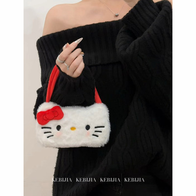 ins.kt猫毛绒手提防摔适用于苹果16promax15/14手机壳