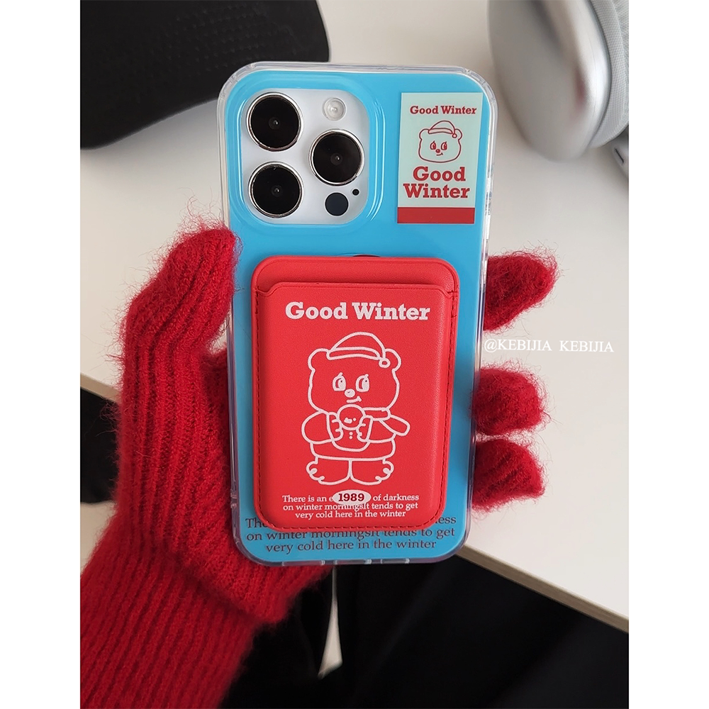 ins小熊磁吸卡包防摔适用于苹果14promax15/13/12/11手机壳