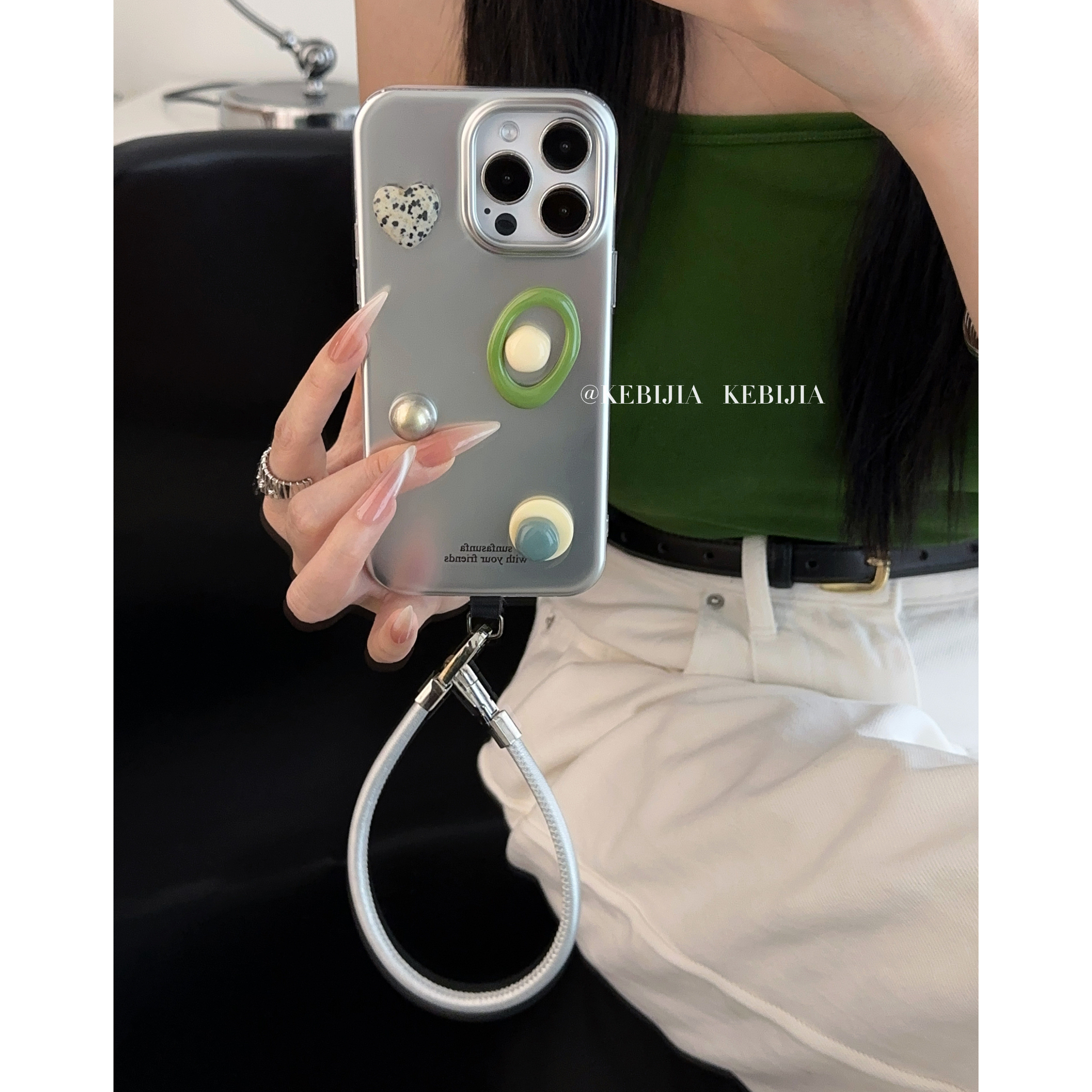 ins小众博主立体宝石挂绳防摔适用于苹果16promax15/14手机壳