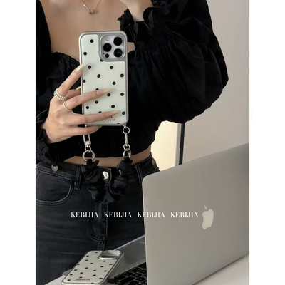 ins韩风腕带手提波点防摔适用于苹果16promax15/14手机壳