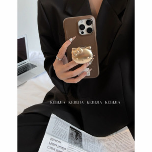 ins秋冬皮质壳电镀kt猫支架适用于苹果17promax16 14手机壳