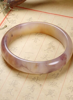 新疆金丝玉紫罗兰玉石手镯女款圆条中款玉石飘花戈壁镯子