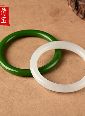 外蒙料碧玉手镯细条少女款菠菜绿色昆仑羊脂白玉圆条玉石玉镯子