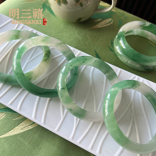 天然货飘花阳绿独龙玉手镯翡翠色金丝绿东陵玉冰种老坑玉石手镯