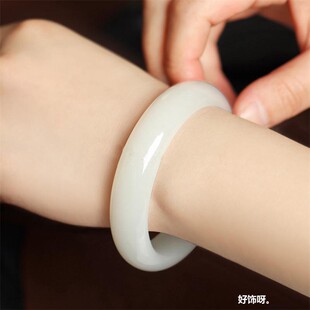 天然新疆和田玉手镯和田白玉手镯女羊脂玉镯子少女款玉石手镯送礼