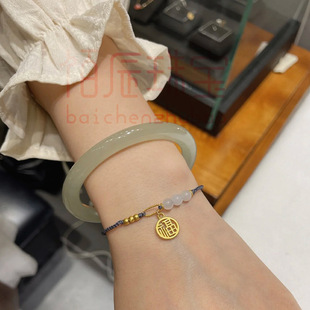 和田玉手镯女青白玉年轻款细圆条青海阿富汗玉晴水少女玉镯美人条