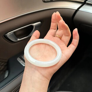 新疆白玉手镯羊脂白圆条金丝玉荔枝冻手镯子白月光细玉镯美人条