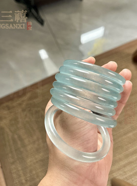 冰种玉镯晴水底正圈油青冰冰蓝手镯石英岩质玉翡翠独龙玉