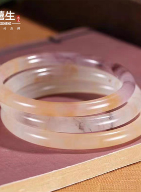 天然新疆金丝玉手镯冰糯种紫罗兰藕色女款玉镯子圆条扁条飘花首饰