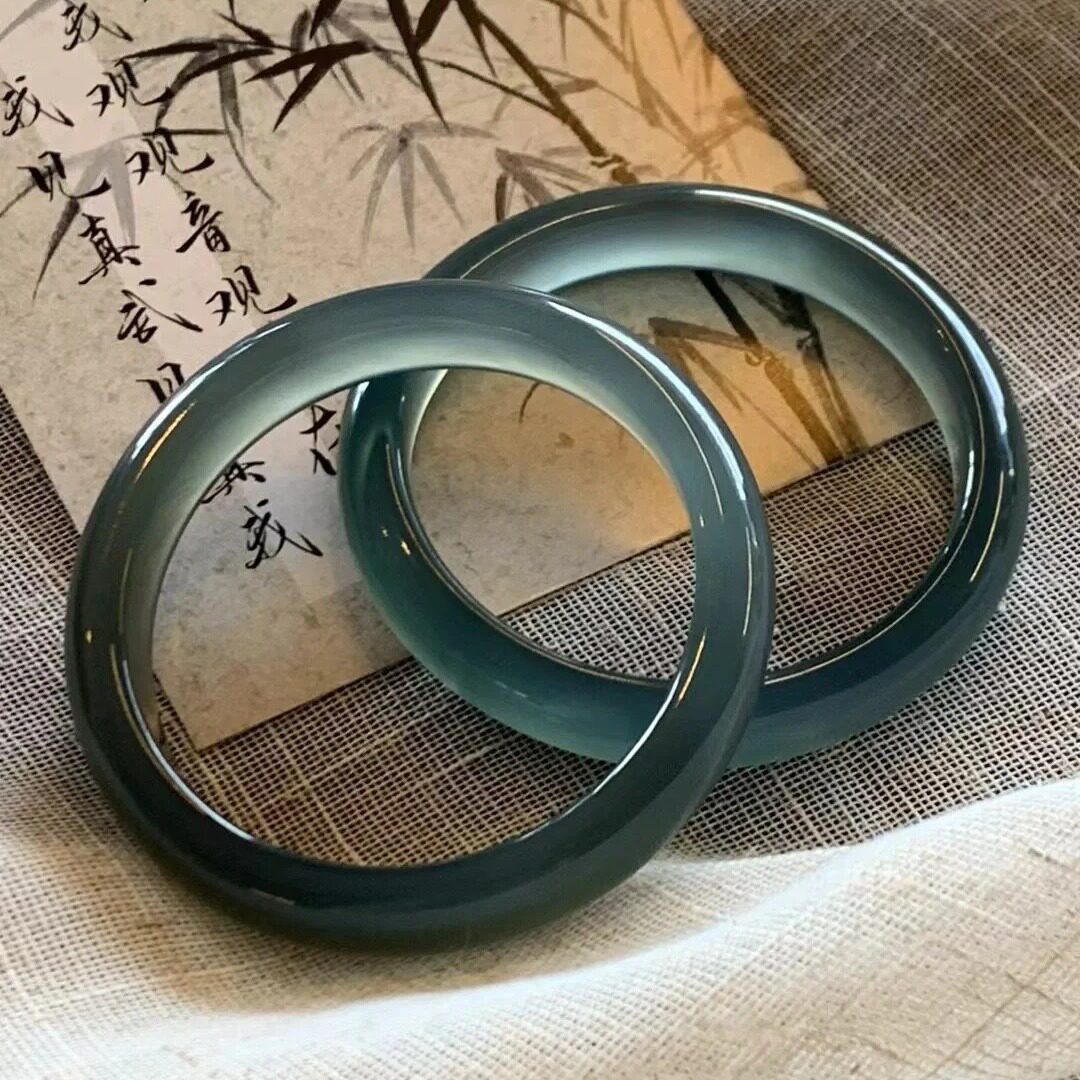 天然玛瑙手镯冰透库里玉髓蓝翡翠天青冻冰种玉石玉髓手镯