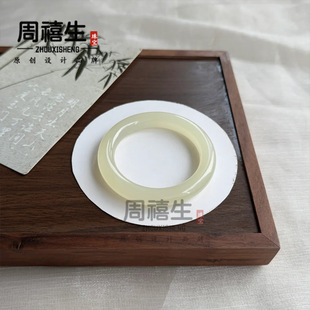 天然阿富汗青白玉圆条手镯女款晴水色玉石镯子 玉石手镯