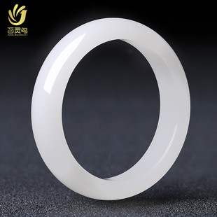 新疆和田白玉手镯女款货羊脂昆仑玉镯子金丝玉饰手饰品货源