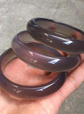 巴西天然玛瑙烟紫色玛瑙手镯玉髓紫冰种手镯扁条玉石手镯货源