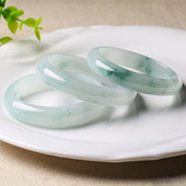 油青手镯子 白底飘花少女细款 天然缅甸翡翠手镯女款 翡翠玉手镯女款