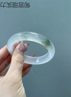 新疆天山翠冰翠金丝玉扁条手镯宝石光翡翠色冰种飘花玉石手镯