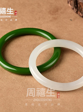 外蒙料碧玉手镯细条少女款菠菜绿色和田玉羊脂白玉圆条玉石玉镯子