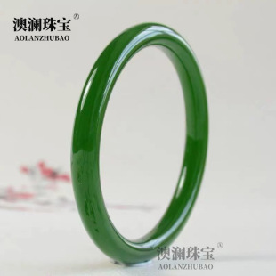 外蒙料和田碧玉镯子 菠菜绿圆条女士手镯 细条新疆美人玉镯子