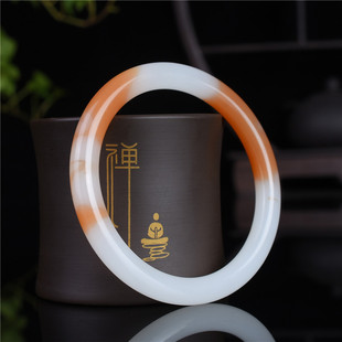 仿和田玉糖白玉手镯外蒙料橘色白玉镯子女款叮当细圆条玉镯子饰品