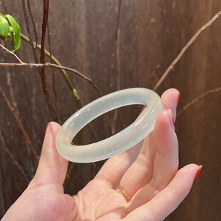 级蚕丝玉冰玉圆条玉石手镯白玉美人条阿富汗玉镯子 女款时尚礼品