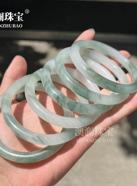 天山翠手镯新疆金丝玉翡翠色手环女款圆条飘花镯子天然圆条美人镯