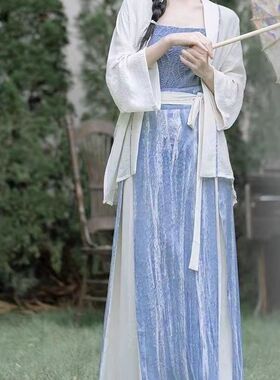宋制改良日常汉服三件套国风对襟短衫汉元素套装超仙女装