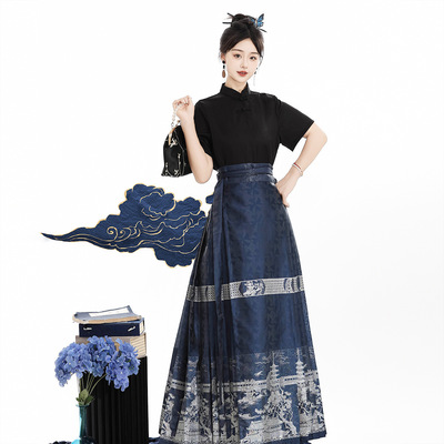 原创多景楼汉服女中国风改良汉元素新中式长款薄款马面裙8924