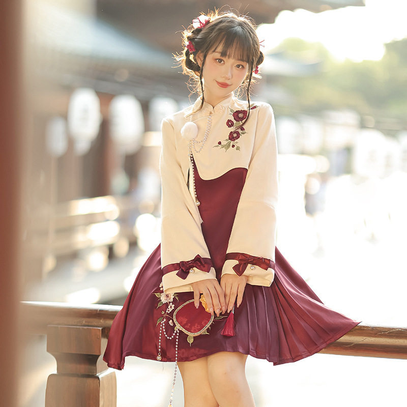 原创设计山茶之约汉服女中国风汉元素改良上衣连衣裙套装8827,女装/女士精品,汉服套装,淘宝优惠券,粉丝福利购,淘宝优惠卷