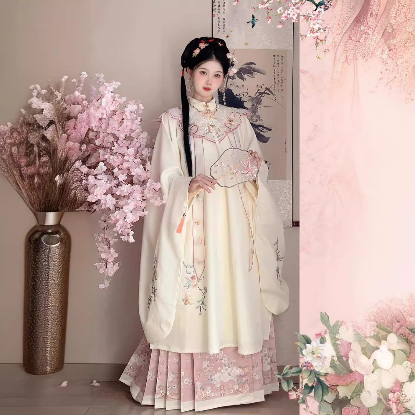 明制原创2025新款春夏季汉服女立领衫云肩重工刺绣马面裙日常