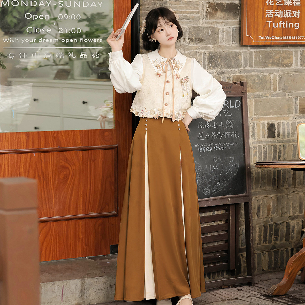 原创惜秋华汉服女中国风改良汉元素马甲衬衣半裙套装9295,女装/女士精品,汉服套装,淘宝优惠券,粉丝福利购,淘宝优惠卷