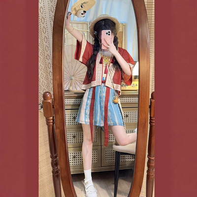 原创汉服女2025新款貉袖对襟宋制短衫短裤子夏季改良日常可穿