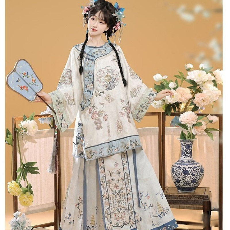 原版清汉女清晖中式倒大褂国风华服女春季套装高颜值刺绣